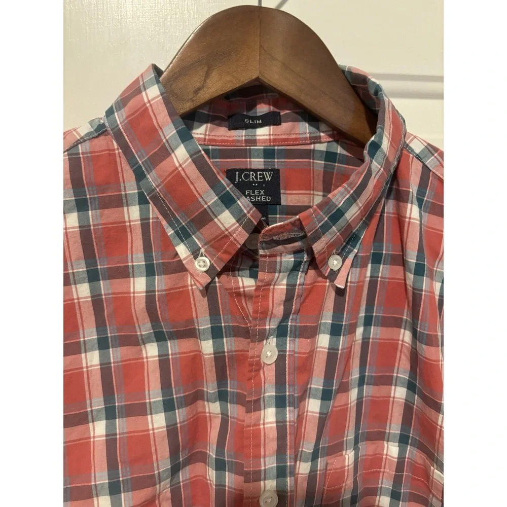J Crew Oxford Button Up Shirt‎ Large Flex Washed Plaid Long Sleeve Dress Casual